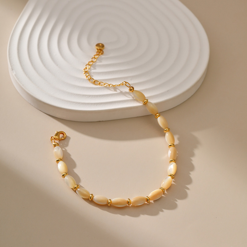 18K Golden Plated Shell Bead Bracelet Vintage Style Copper Jewelry